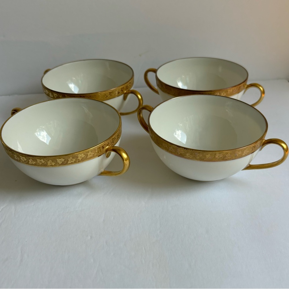 Antique set of 4 A. Lanternier & Co Cie Limoges Porcelain Bouillon Cups